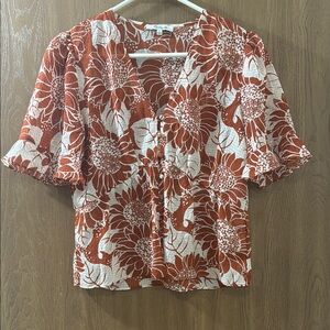 Madewell Silk Journal Keyhole-Sleeve Top in Sunflower Season